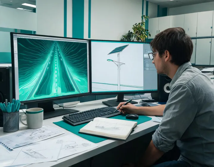 Lighting engineer reviewing roadway calculations